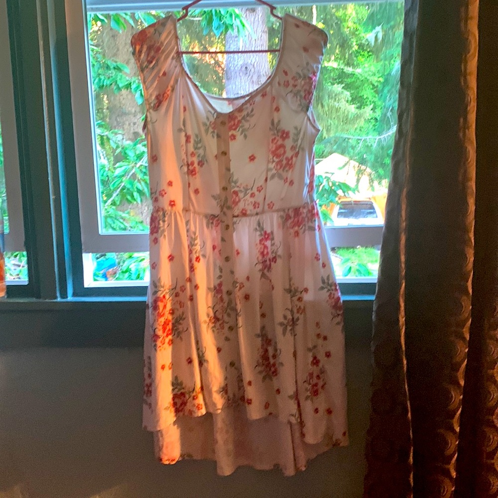 White high low dress with red flowers